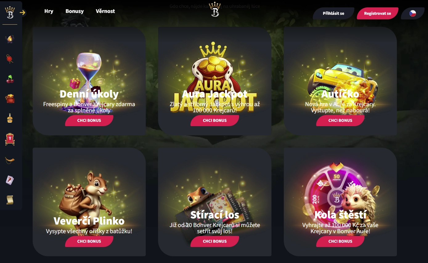 Přehled bonusů a misí v Bonver Casino